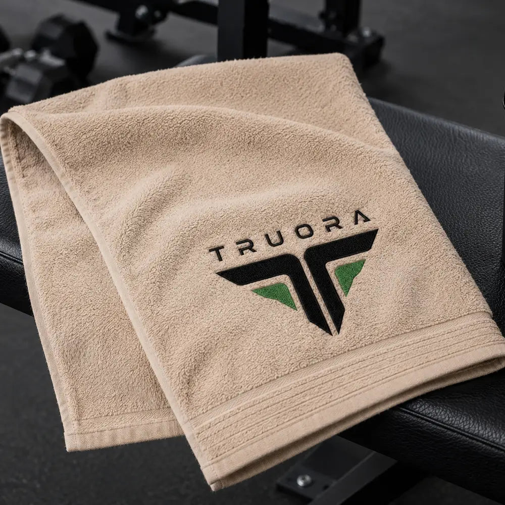 TRUORA Embroidered Organic Cotton Towels - Beige