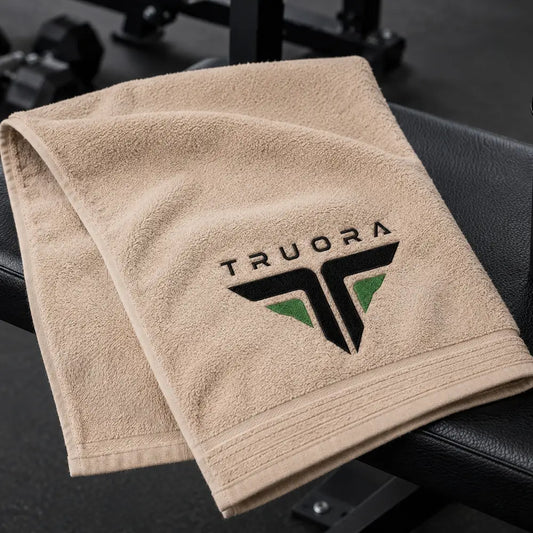 TRUORA Embroidered Organic Cotton Towels - Beige